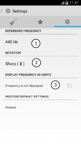 Settings tab